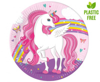 Talerzyki papierowe Unicorn Rainbow Colors, next generation, 23cm, 8 szt. (plastic-free) (papier FSC)