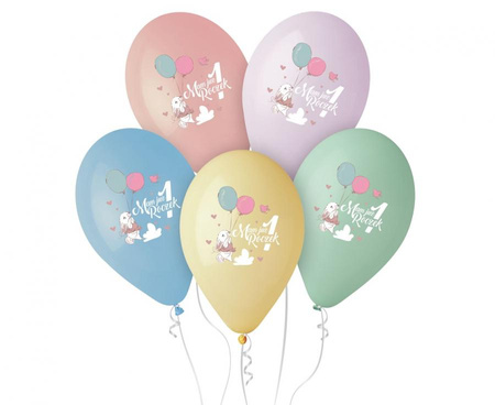 Balony Premium Hel Mam Już 1 Roczek (króliczek), 13"/ 5 szt.