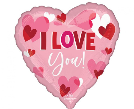 Balon foliowy Jumbo - I Love You Playful Hearts, 71x71 cm,zapakowany