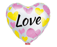 Balon foliowy, serce 25", White Love Pink & Gold Hearts, packed