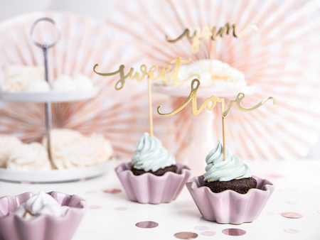 Dekoracje do muffinek Love, złoty, 13cm (1 op. / 6 szt.)
