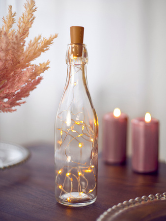 Lampki LED z korkiem do butelki, ciepły biały, 197cm