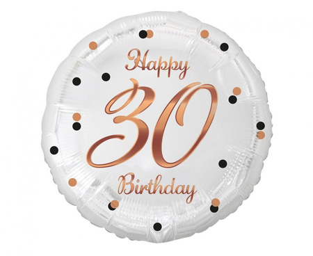 Balon foliowy Happy 30 Birthday, biały, nadruk różowo-złoty, 18 cali