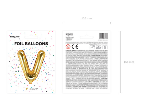 Balon foliowy Litera ''V'', 35cm, złoty