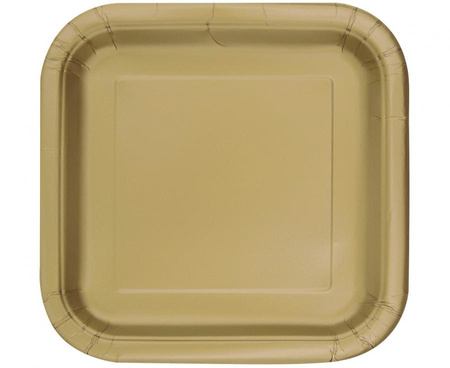 Talerzyki papierowe, złote, 23 cm, kwadratowe, 14 szt.