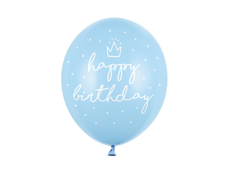 Balony 30cm, happy birthday, P. Baby Blue (1 op. / 6 szt.)