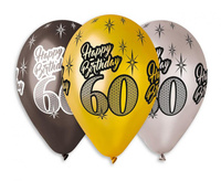 Balony Premium "Happy Birthday 60", metaliczne, 12" / 6 szt.