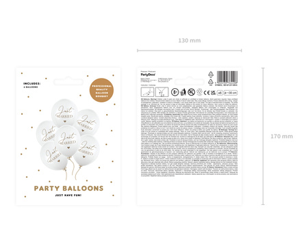 Balony 30cm, Just Married, P. Pure White (1 op. / 6 szt.)