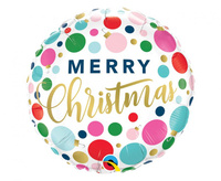Balon foliowy 18" "Merry Christmas" (kolorowe kropki i ozdoby)