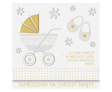 Zaproszenie kwadrat 120x120 Chrzest Dziecięce - Chłopiec, Dziewczynka, Jasne, Religia, Tłoczenie, Złote, 10 szt.
