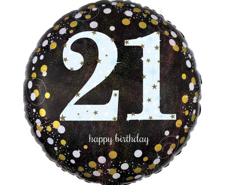 Balon foliowy 18" - 18c Holo sparkling Birthday 21