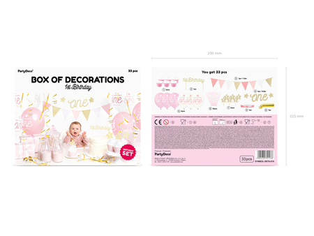 Zestaw dekoracji party - 1st Birthday, złoty