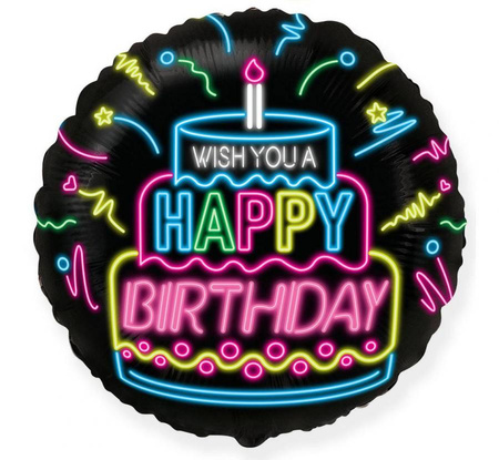 Balon foliowy 18" - Happy Birthday- NEON