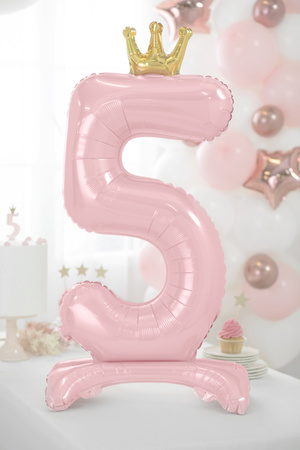 Stojący balon foliowy cyfra ''5'', 84 cm, jasny różowy