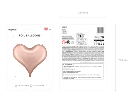 Balon foliowy Serce, 75x64,5 cm, różowe złoto