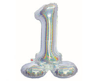 Balon foliowy , Cyfra stojąca 1, holograficzna srebrna, 72 cm