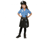 Zestaw dla dzieci Niebieska Policjantka (bluzka, spódnica, pasek, czapka, kajdanki, krótkofalówka, pałka), rozm. 120/130 cm