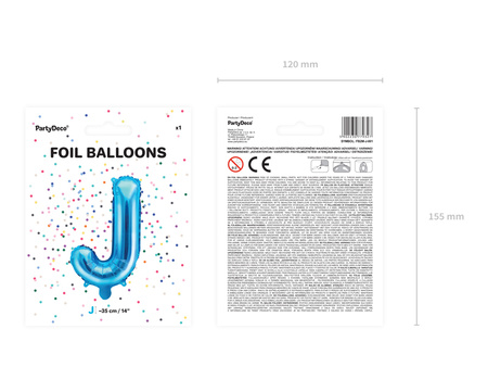 Balon foliowy Litera ''J'', 35cm, niebieski