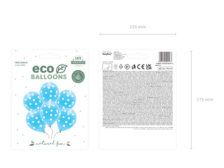 Balony Eco 33 cm pastelowe, Kropki, błękit (1 op. / 6 szt.)