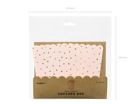 Pudełka na popcorn Kropki, jasny różowy, 7x7x12.5cm (1 op. / 6 szt.)