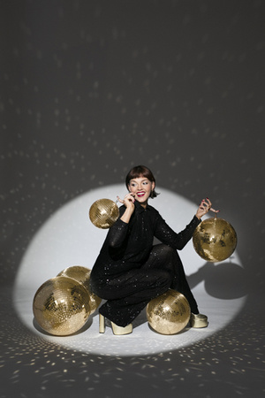 Kula lustrzana disco, szampański złoty, 30 cm
