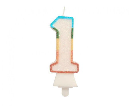 Świeczka cyferka 1, tęczowa, NOWY BIO BROKAT, 8,5 cm