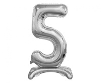 Balon foliowy Cyfra stojąca 5, srebrna, 74 cm