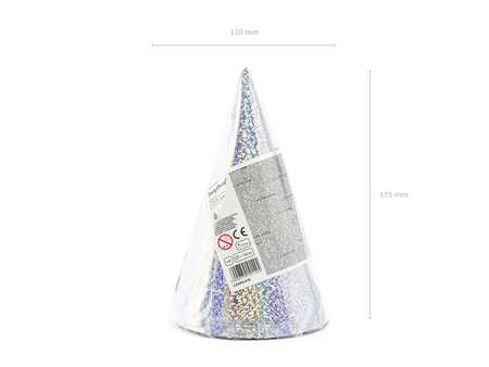 Czapeczki holograficzne, srebrny, 16cm (1 op. / 6 szt.)