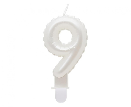 Świeczka cyferka 9, perłowa biała, 7 cm