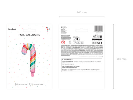Balon foliowy Cukrowa Laska, 18.5x35 cm, mix (1 op. / 5 szt.)