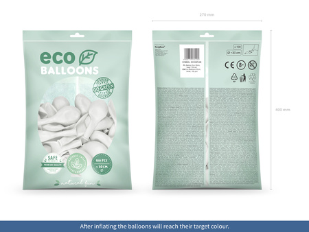 Balony Eco 30cm pastelowe, biały (1 op. / 100 szt.)