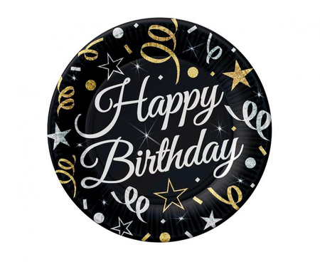 Talerzyki papierowe Happy Birthday, 18 cm/ 6 szt.
