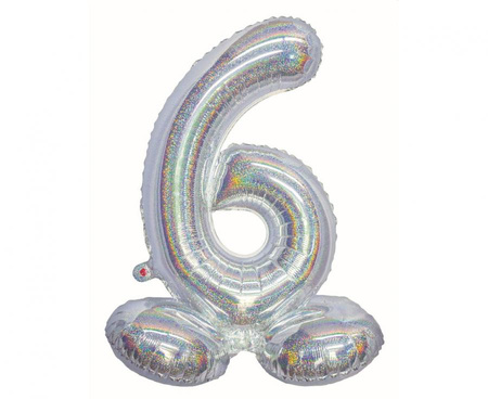 Balon foliowy , Cyfra stojąca 6, holograficzna srebrna, 72 cm