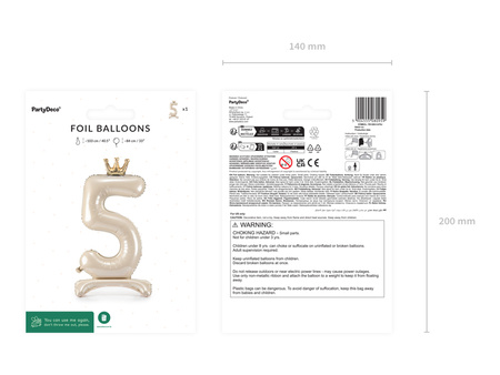 Stojący balon foliowy cyfra ''5'', 84 cm, jasny krem