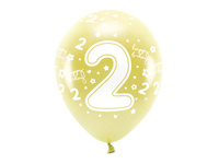 Balony Eco 33 cm, Cyfra '' 2 '', jasny złoty (1 op. / 6 szt.)