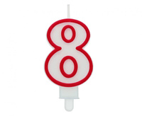 Świeczka cyferka "8", czerwony kontur 7 cm