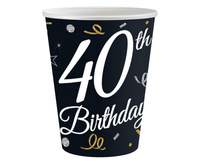 Kubeczki papierowe 40 Birthday, 250 ml/ 6 szt.