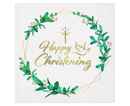 Serwetki Happy Christening (listki), certyfikat FSC, 33x33 cm/ 20 szt.