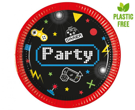 Talerzyki papierowe Gaming Party, next generation, 20cm, 8 szt. (plastic-free) (papier FSC)