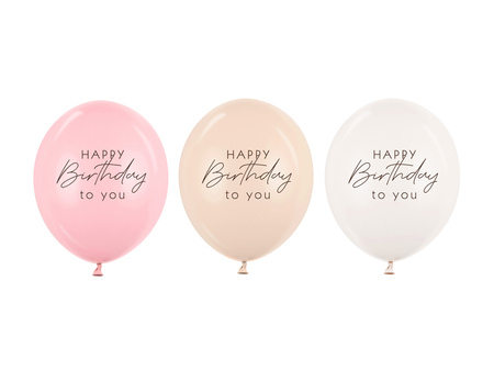 Balony 30 cm, Happy Birthday, mix różowy (1 op. / 50 szt.)