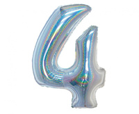 Balon foliowy , Cyfra 4, holograficzna srebrna, 76 cm