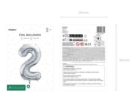 Balon foliowy Cyfra ''2'', 72cm, srebrny