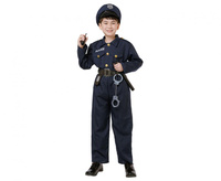 Zestaw dla dzieci Elegancki Policjant (bluzka, spodnie, pasek, czapka, kajdanki, krótkofalówka, pałka), rozm. 120/130 cm