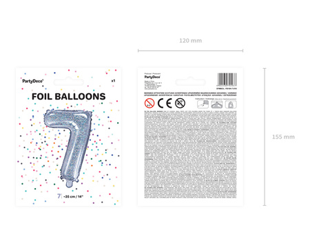 Balon foliowy Cyfra ''7'', 35cm, holograficzny