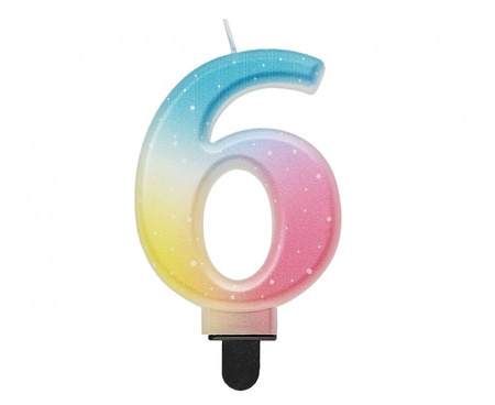 Świeczka cyferka 6, ombre, pastelowa, 8 cm