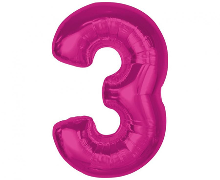 Balon foliowy Smart, cyfra 3, różowa, 92 cm