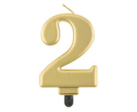Świeczka cyferka 2, metalik złota, 8,0 cm