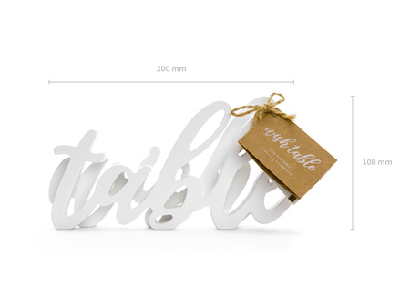 Drewniany napis Wish table, biały, 40x10cm
