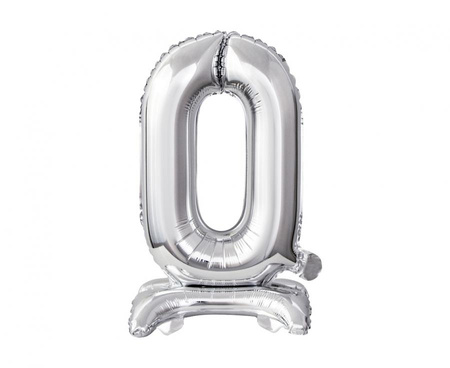 Balon foliowy Cyfra stojąca 0, srebrna, 38 cm