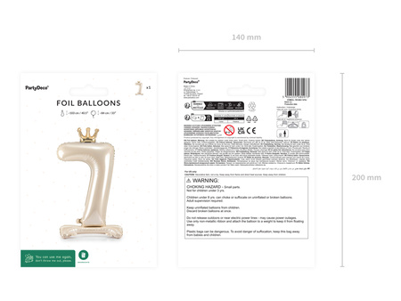 Stojący balon foliowy cyfra ''7'', 84 cm, jasny krem